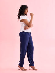 GO COLORS Womens' Solid Navy Mid Rise Woven Viscose Relaxed Fit Casual Pants
