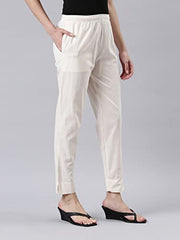 GO COLORS Women Solid Cream Cotton Pencil Pant