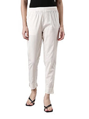 GO COLORS Women Solid Cream Cotton Pencil Pant