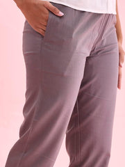 GO COLORS Women Solid Medium Grey MID Rise Relaxed fit Cotton Pencil Pant