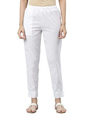 Go Colors Linen Pencil Pant Full Length for Women| Breathable, Mid Rise, Black_8905344168008_White_2XL