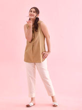 GO COLORS Women Cream Mid Rise Tapered Fit Modal Metallic Pant
