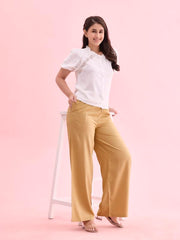 Go Colors Solid Viscose Basic Palazzo for Women | Mid Rise, Side Pockets, Wheat