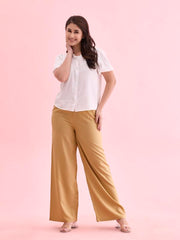 Go Colors Solid Viscose Basic Palazzo for Women | Mid Rise, Side Pockets, Wheat
