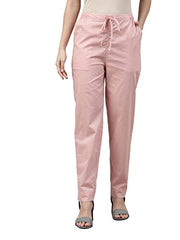 GO COLORS Women's Tapered Fit Cotton Pants (8905344116887_Light Pink_L)