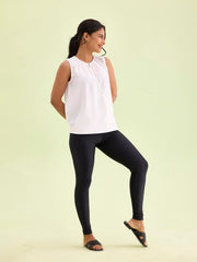 GO COLORS Shimmer Ankle Length Leggings for Women | Smooth Nylon Finish, Mid Rise, Black
