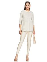 GO COLORS Shimmer Ankle Length Leggings for Women | Smooth Nylon Finish, Mid Rise, Cream