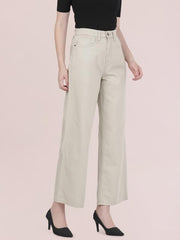 GO COLORS Soft Cotton-Tencel Blend Twill Wide Pants Full Length for Women| Breathable, High Rise,Light Beige