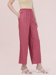 GO COLORS Soft Viscose Basic Palazzo Full Length for Women| Breathable, Mid Rise, Light Wine