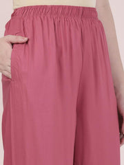GO COLORS Soft Viscose Basic Palazzo Full Length for Women| Breathable, Mid Rise, Light Wine