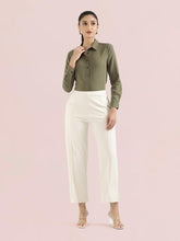 GO COLORS Stretch Rayon Blend Ponte Wide Pants Full Length for Women| Breathable, High Rise, Cream