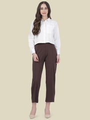 GO COLORS Stretch Rayon Blend Ponte Wide Pants Full Length for Women| Breathable, High Rise, Brown