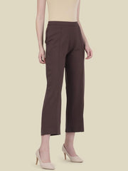 GO COLORS Stretch Rayon Blend Ponte Wide Pants Full Length for Women| Breathable, High Rise, Brown