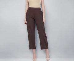 GO COLORS Stretch Rayon Blend Ponte Wide Pants Full Length for Women| Breathable, High Rise, Brown