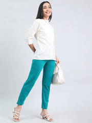 GO COLORS Soft Cotton Stretch Kurti Pants Full Length for Women| Breathable, Mid Rise, Jade Green