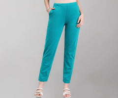 GO COLORS Soft Cotton Stretch Kurti Pants Full Length for Women| Breathable, Mid Rise, Jade Green