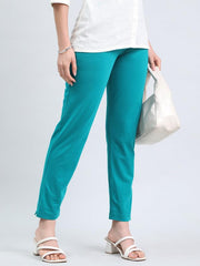 GO COLORS Soft Cotton Stretch Kurti Pants Full Length for Women| Breathable, Mid Rise, Jade Green