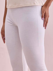 GO COLORS Drop Needle Ribbed Active Leggings for Women | Lightweight, Spandex Waistband, Mid Rise, Cream