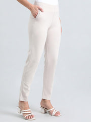 GO COLORS Soft Ponte Smart Fit Kurti Pants Full Length for Women| Breathable, Mid Rise, Cream