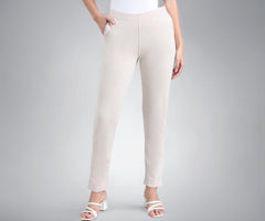 GO COLORS Soft Ponte Smart Fit Kurti Pants Full Length for Women| Breathable, Mid Rise, Cream