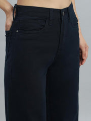 GO COLORS Soft Cotton-Tencel Blend Twill Wide Pants Full Length for Women| Breathable, High Rise, Navy