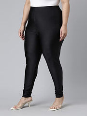 GO COLORS Shimmer Churidar for Women | Smooth Nylon Finish, Mid Rise, Black