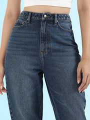 GO COLORS Soft Cotton Mom Jeans for Women| Breathable, Mid Rise, Blue