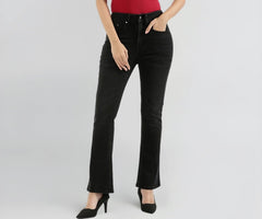 GO COLORS Soft Cotton Blend Bootcut Jeans Full Length for Women| Breathable, Mid Rise, Black
