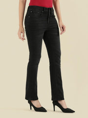 GO COLORS Soft Cotton Blend Bootcut Jeans Full Length for Women| Breathable, Mid Rise, Black