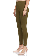 GO COLORS Soft Cotton Stretch Ankle Length Leggings for Women | Breathable, Mid Rise, Olive Green