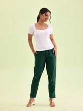 GO COLORS Women Solid Bottle Green Cotton Pencil Pant