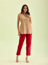 GO COLORS Women Solid Cherry Cotton Pencil Pant
