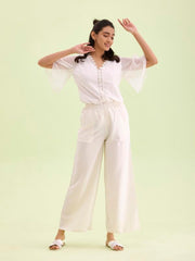 Go Colors Solid Linen Palazzos for Women|Relaxed Fit, Mid Rise, Cream_8905344014350_Off-White_L