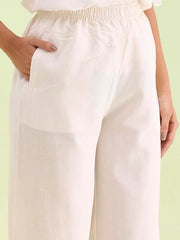 Go Colors Solid Linen Palazzos for Women|Relaxed Fit, Mid Rise, Cream_8905344014381_Off-White_XL