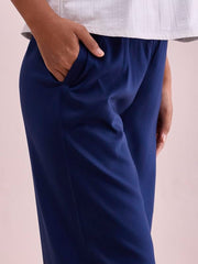 Go Colors Solid Viscose Basic Palazzo for Women | Mid Rise, Side Pockets, Navy_LPZ7_Blue_M