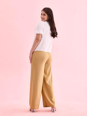 Go Colors Solid Viscose Basic Palazzo for Women | Mid Rise, Side Pockets, Wheat_LPZ7_Beige_M