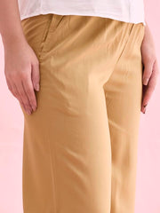 Go Colors Solid Viscose Basic Palazzo for Women | Mid Rise, Side Pockets, Wheat_LPZ7_Beige_XL