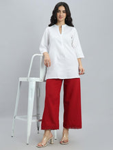 GO COLORS Soft Linen Wide Pant Full Length for Women| Breathable, Mid Rise, Cherry