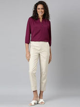 Go Colors Women Solid Tapered Fit Chino Pants, Mid Rise, Cream_8905344180192_Off White_L