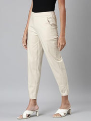 Go Colors Women Solid Tapered Fit Chino Pants, Mid Rise, Cream_8905344180222_Off White_XL
