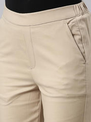 Go Colors Women Solid Tapered Fit Chino Pants, Mid Rise, Light Beige_8905344123595_Beige_L