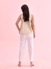 Go Colors Women Solid Tapered Fit Chino Pants, Mid Rise, White_8905344123755_White_XL