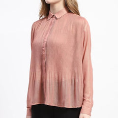 Madame Shimmer Pleated Hem Sheer Peach Shirt