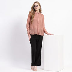Madame Shimmer Pleated Hem Sheer Peach Shirt