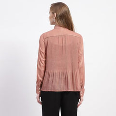 Madame Shimmer Pleated Hem Sheer Peach Shirt