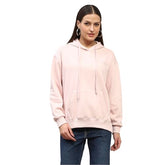 Madame Cotton Placement Print Hooded Dusty Pink Sweatshirt for Women