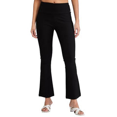 Women Black Boot Cut Fit High Rise Knit Trackpants