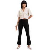 Spykar Black Boot Cut Fit High Rise Knit Track Pant for Women