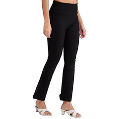 Women Black Boot Cut Fit High Rise Knit Trackpants