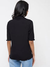 Spykar Black Textured Regular Fit T-Shirts for Women